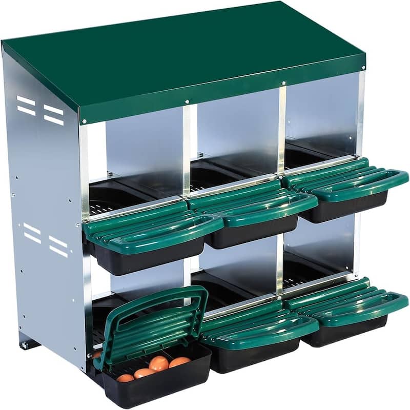 Metal Chicken Nesting Box - 6-Hole No Legs Green