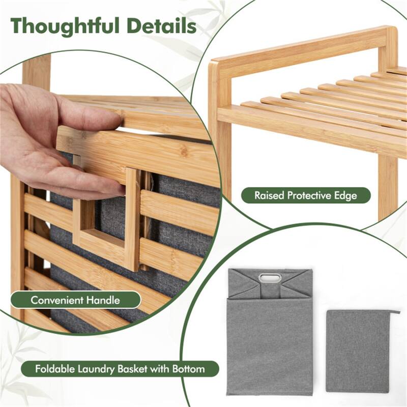 Wicker Tilt-Out Laundry Hamper with Shelves Removable Basket & Storage Natural and Gray - 18" × 13" × 38"