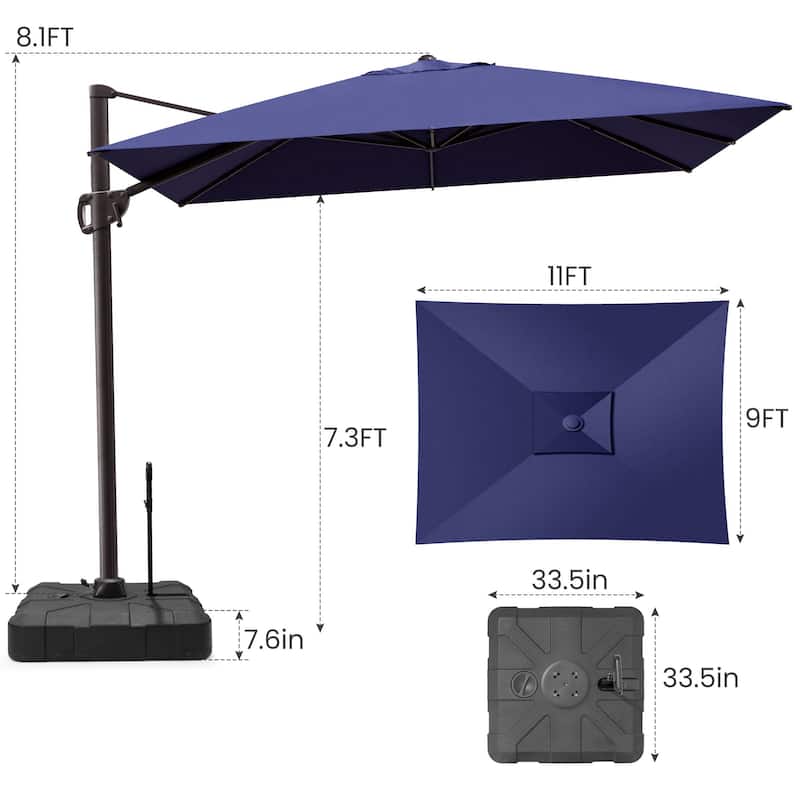 11 x 9 FT Outdoor Aluminum Cantilever Offset Umbrella with Base Stand