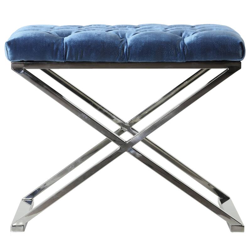 Cortesi Home Mariana Tufted Metal Ottoman, Blue, 21"
