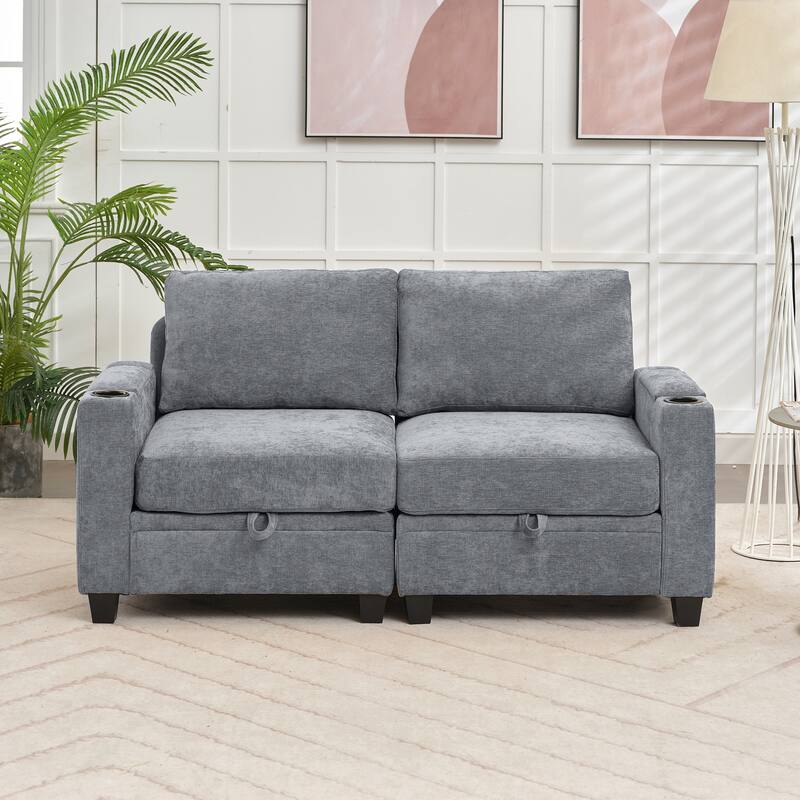 Chenille Sectional Sofa, Hidden Storage & Modular Design
