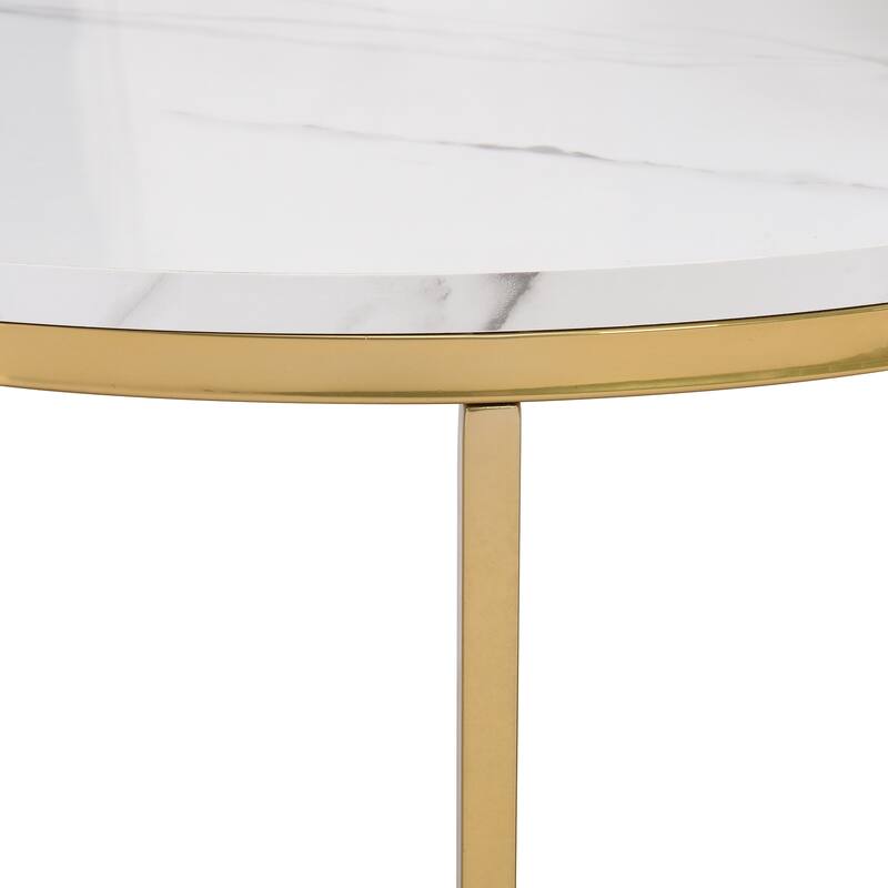 Nesting Coffee Table Set fo 2, Modern Round Sofa Side Table Center Table Set with White Faux Marbling Top, Gold Base