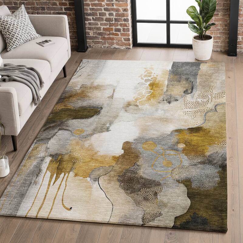 Premium Washable Super Soft Abstract Contemporary Mayfield Rug - Mocha - 5' x 7'6"