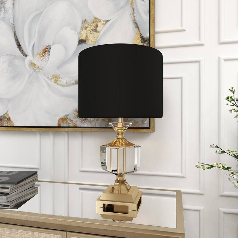 Crystal Room Table or Buffet Lamp with Black Shade and Gold Accents - Black or Gold - Roche River Decor