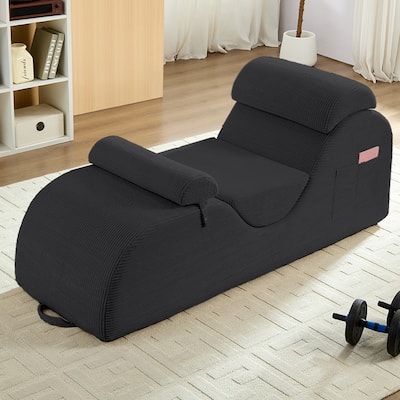 Mixoy Corduroy Yoga Chaise Lounge Chair,Curved Yoga Sofa with Movable Headrest/Waist Cushion/Footrest,Non-Slip Bottom