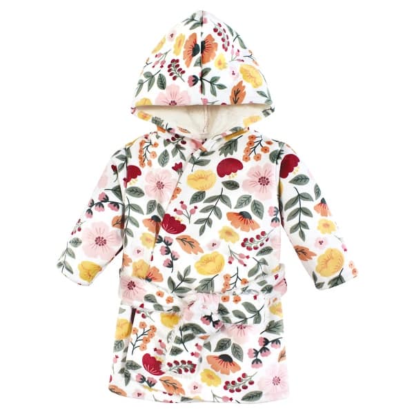 slide 1 of 1, Hudson Baby Girls Mink with Faux Fur Lining Pool and Beach Robe Cover-ups, Fall Botanical 0-6 Months - Fall Botanical