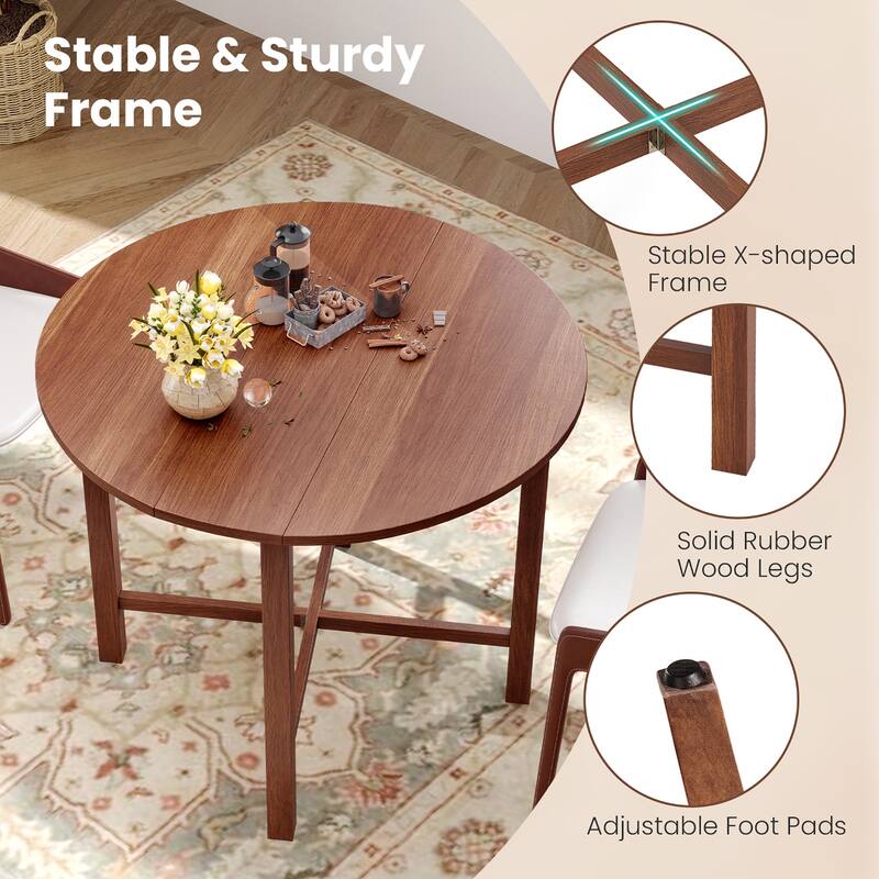 Gymax 36'' Foldable Kitchen Table Round Dining Table w/Solid Rubber
