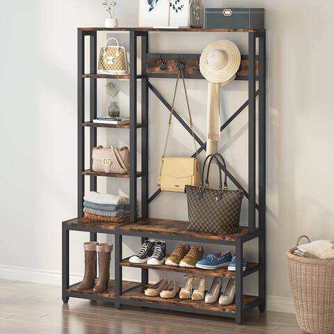 4-in-1 Entryway Hall Tree with Side Storage Shelves, Storage Shelving - 47"*15"*70"