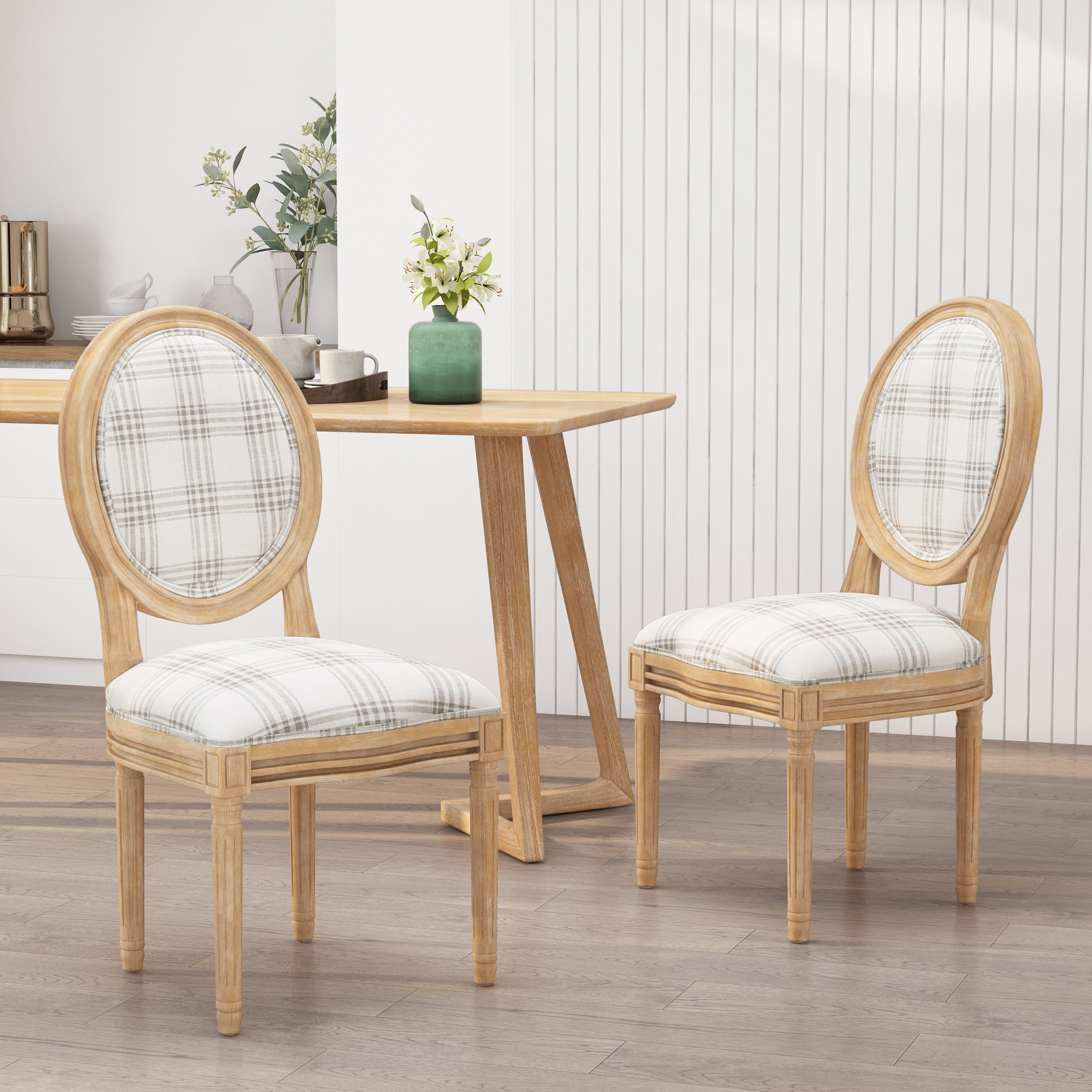 Phinnaeus French Country Fabric Dining Chairs Set of 2 by