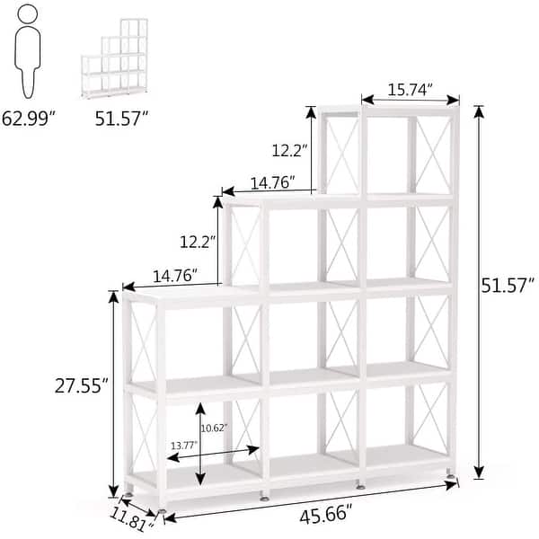 12 Shelves Ladder Bookshelf, Industrial Corner Bookshelf Bed Bath