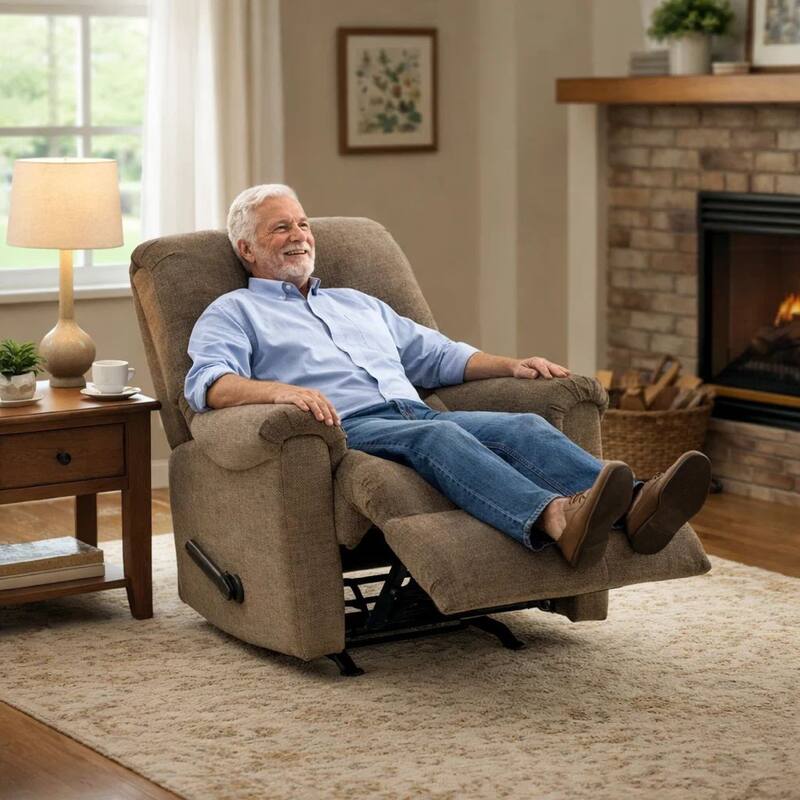 Ead Manual Rocker Recliner Chair, Plush Foam, Nutmeg Brown Polyester