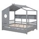 preview thumbnail 19 of 28, Semi-Enclosed House Bed, Wooden Roof Panel Bed Frame with Pull-out Trundle Bed, Storage Headboard Platform Bed