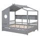preview thumbnail 27 of 28, Wooden House Bed with Trundle Bed, Storage Shelf, Platform Bed Frame with Pitched Roof for Kids Teens Adults