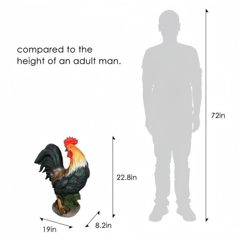 SunJet 22.8" Large Concrete Outdoor Rooster Garden Statue