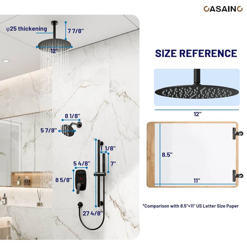 3-Spray Patterns 1.8 GPM 12 in. and 6 in. Dual Shower Head and Handheld Shower Head with Digital Display and Pressure-Balanced