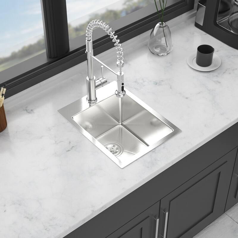 Drop-In 16 Gauge Single Bowl Stainless Steel Kitchen Sink in Brushed Nickel