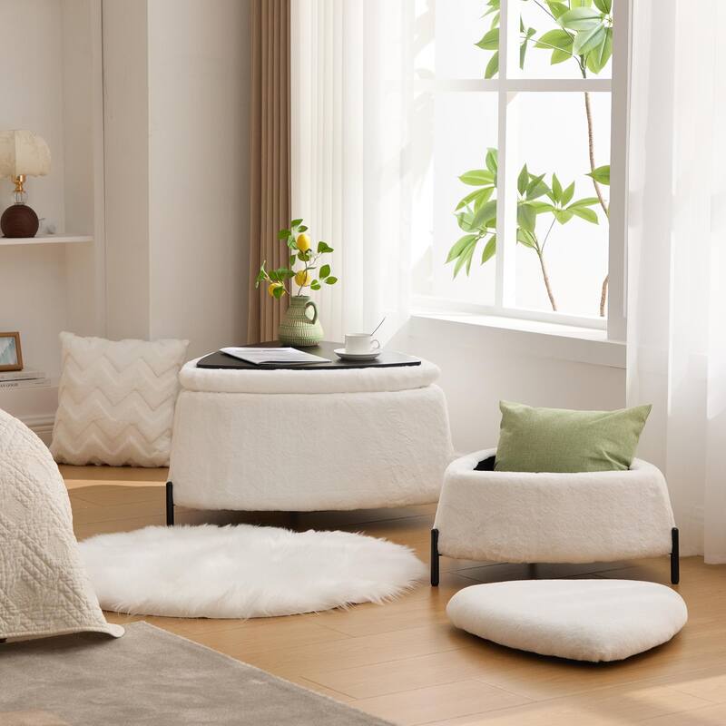 2 Piece Fabric Storage Footstool Set Footstool Shoe Stool with Metal Legs