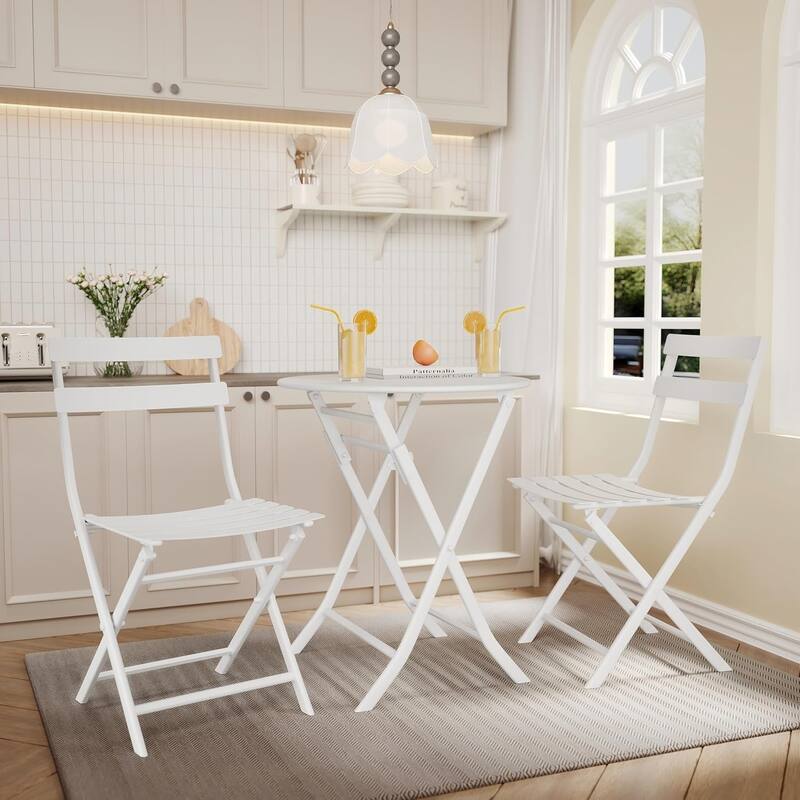 3 Pieces Patio Foldable Round Table and 2 Chairs