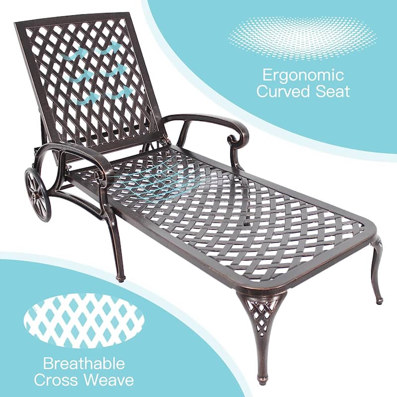 Aluminum Outdoor waterproof Chaise Lounge Chair With Wheels Adjustable Reclining