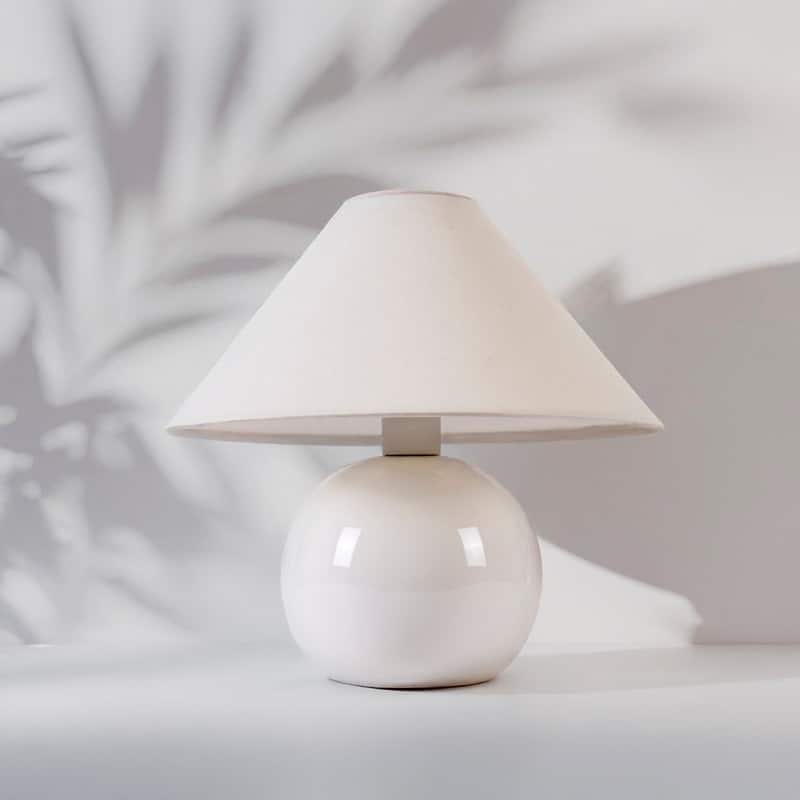 Brightech Fiona LED Off-White Cream Ceramic Midcentury Round Globe Bedside Nightstand Desk Lamp with Cream Cotton Empire Shade