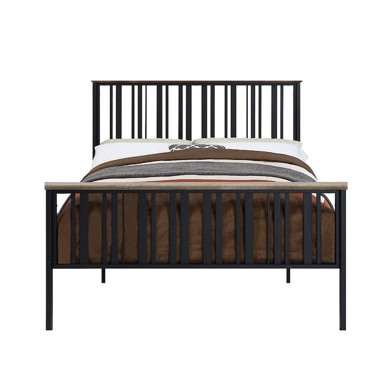 Metal Size Bed in Antique Oak and Black Finish