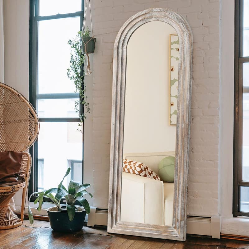 Wooden Frame Ladder-Style Wall Mirror - 64*21 - Off-White