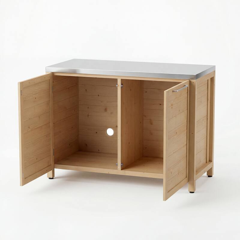 Modular Outdoor Kitchen Island Set, 100% Solid Wood BBQ Cabinet , Patio Kitchen Bar Table