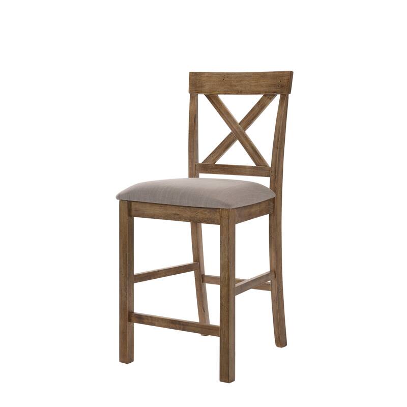 HomeRoots Set of Two 26" Tan and Oak Linen and Solid Wood Counter Height Bar Chairs