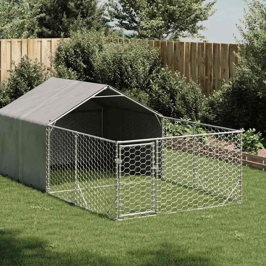 vidaXL Outdoor Dog Kennel Galvanized Steel Galvanized Steel, PE fabric