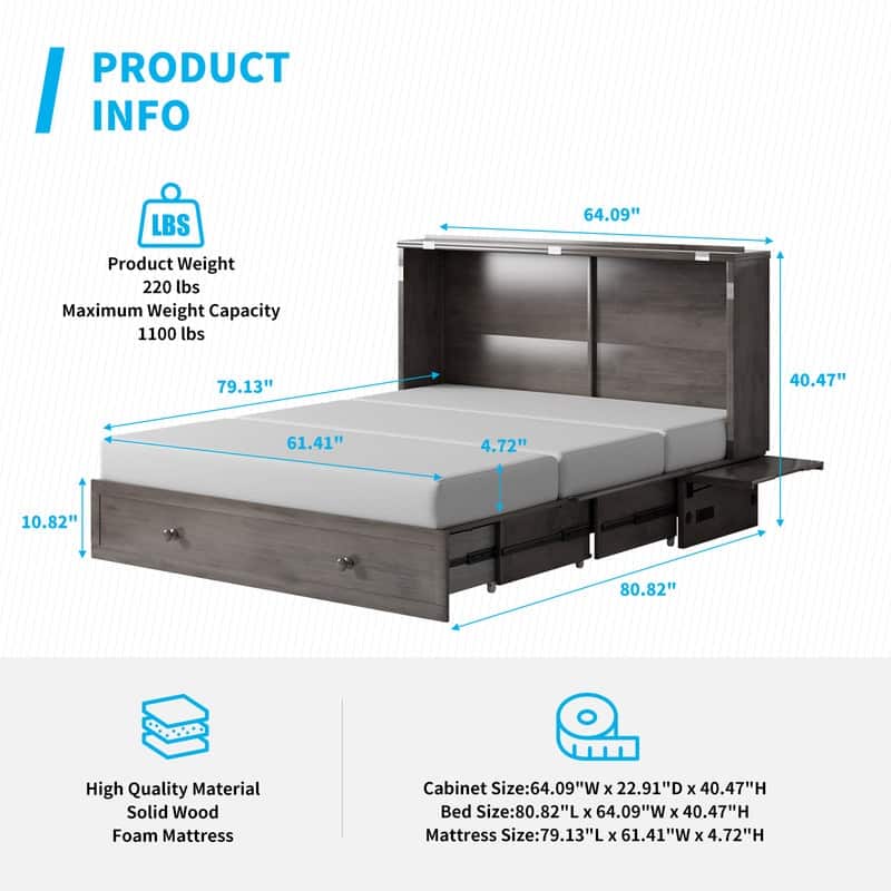 Mixoy Murphy Bed Cabinet Chest with Mattress & Storage Platform
