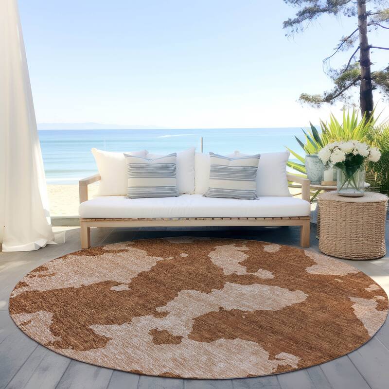 Machine Washable Indoor/ Outdoor Contemporary Abstract Chantille Rug - Terracotta - 8' x 8'