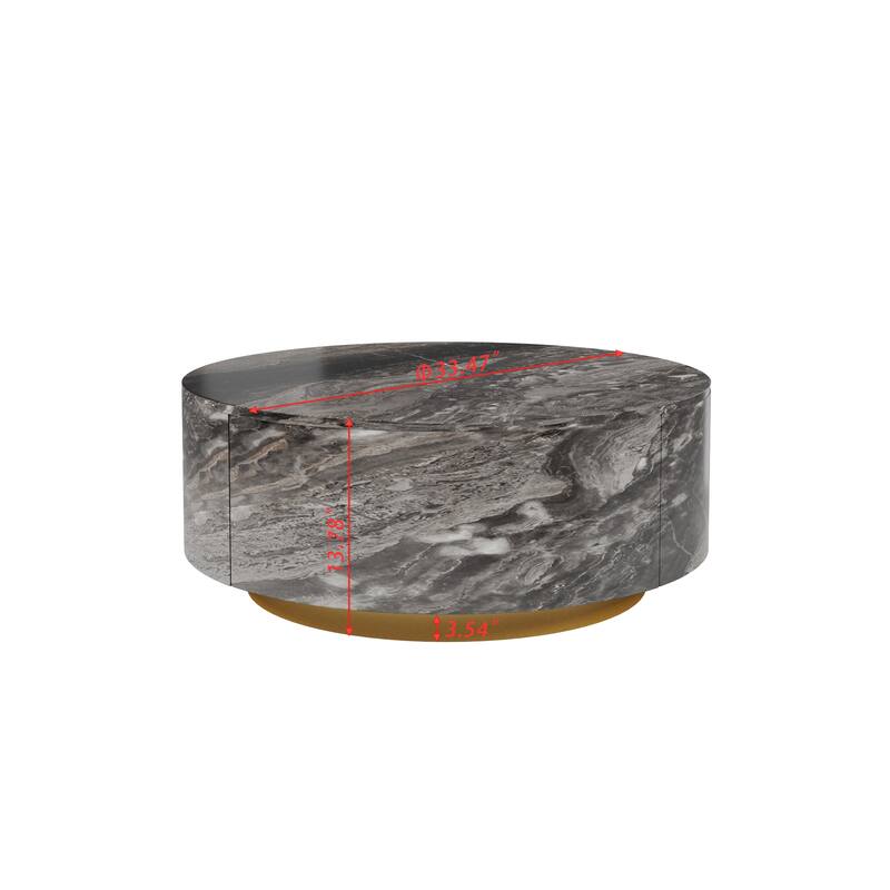 33.5 in Round Marble Top Modern Minimalist Coffee Table with Drawers