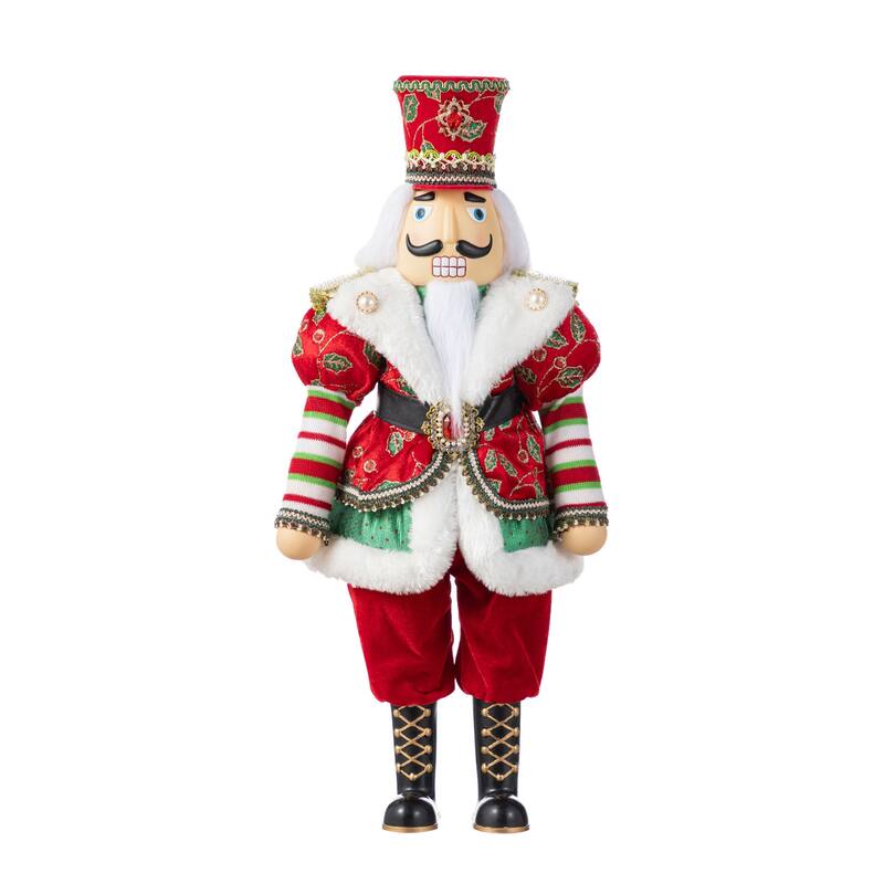 Glitzhome 20"H Faux Fur Christmas Nutcracker Standing Figurine