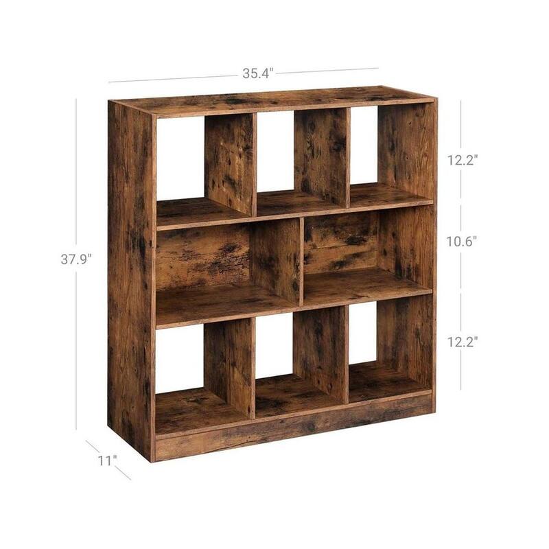 Rustic Brown 8-Cube Bookshelf with Open Storage Compartments for Living Room Study or Office - 35.4"L x 11"W x 39.4"H