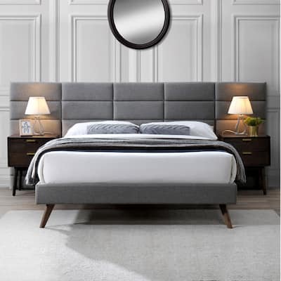 Hudson Grey Extended Headboard Upholstered Queen Platform Bed