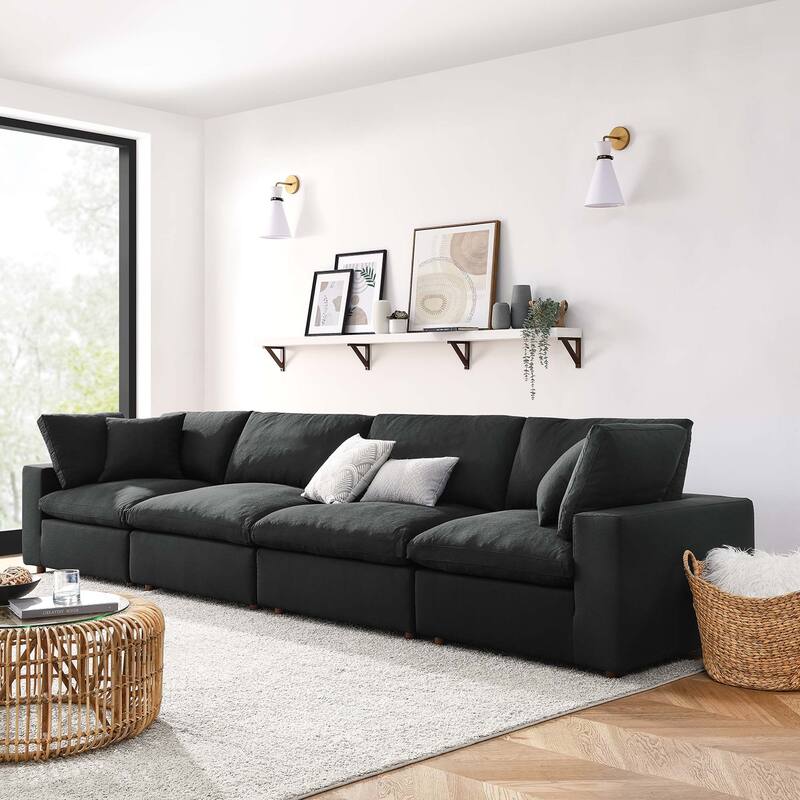 Commix 4 Piece Down Filled Overstuffed Sectional Sofa Set - Black