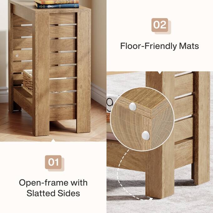 2-Tier Narrow End Table, Wooden Side Table For Living Room, Bedroom - 1PC