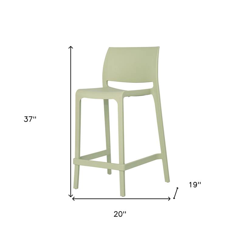HomeRoots Set of Two 26" Green Heavy Duty Plastic Low Back Outdoor Counter Height Bar Chairs