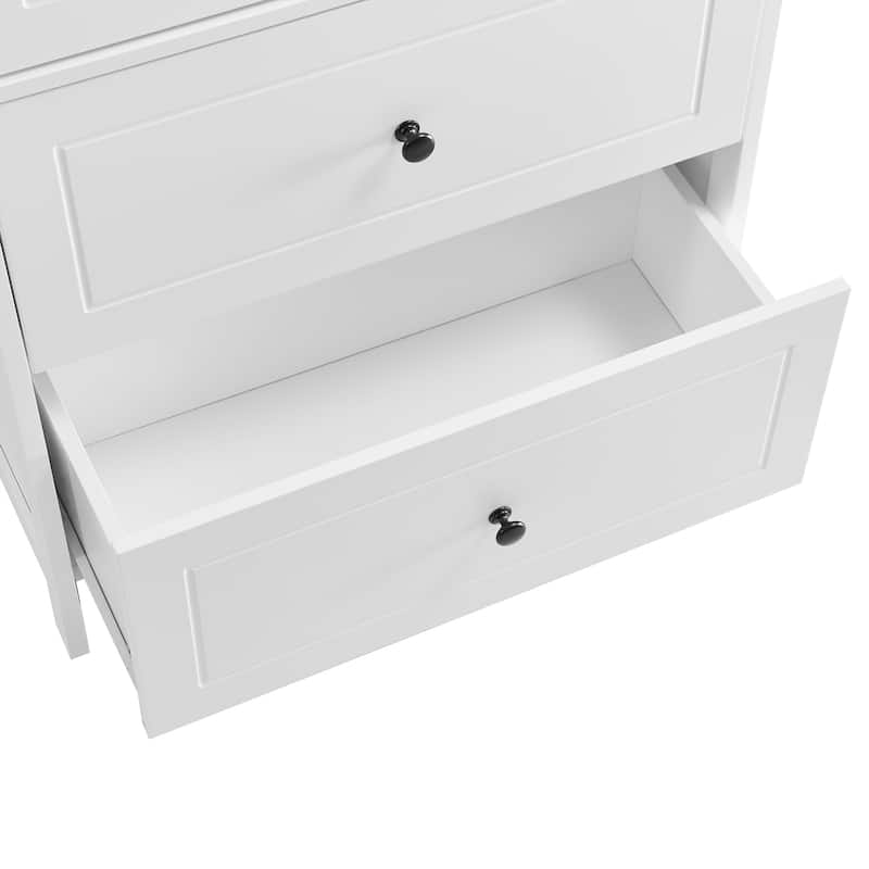 Freestanding Cabinet Floor Storage Cabinet with 2 Doors, Drawers and Adjustable Shelf for Bathroom Kitchen Office Living Room