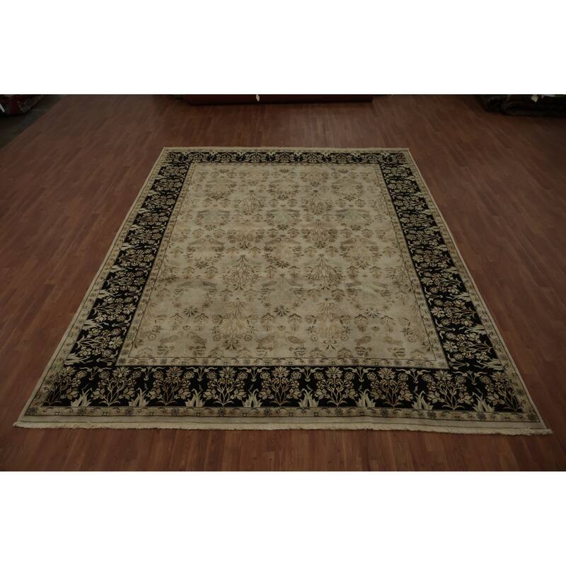 Hand Knotted Oriental 100% Wool Carpet Traditional All-Over Beige & Ivories Ziegler Area Rug - 11' 10'' X 9' 0''