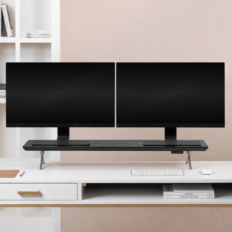 Jani Wood Monitor Stand Riser Desk - Ergonomic Design Stand, Desktop Organizer Table for Home, Office Workspace, Gaming Desk - Black