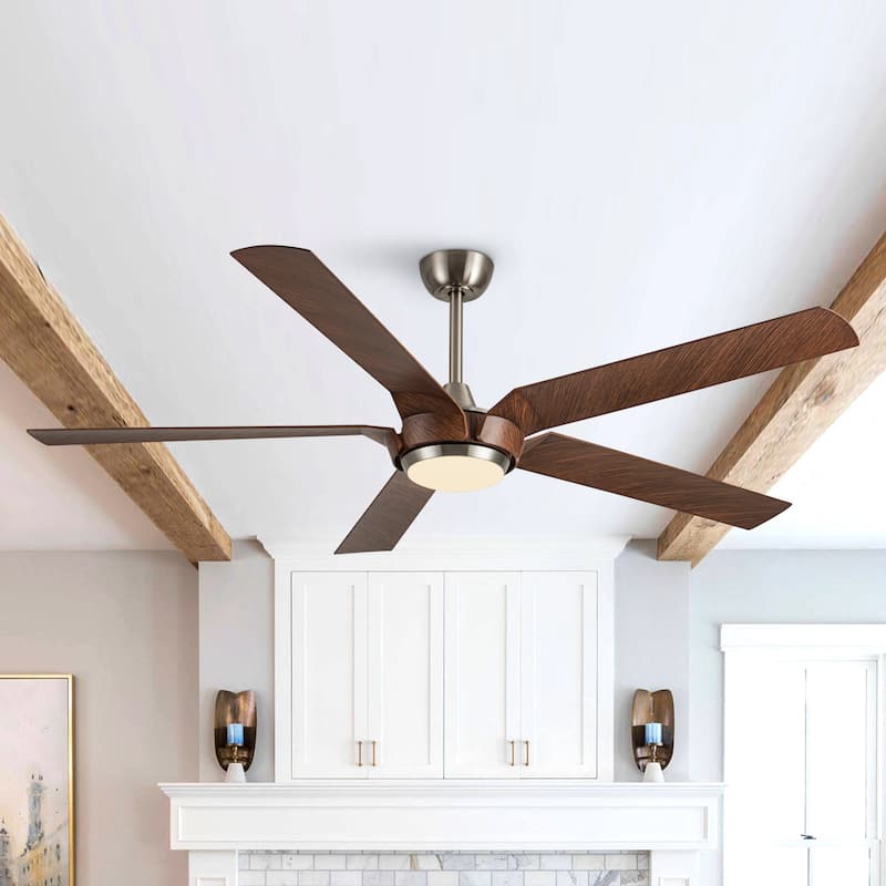65" Brushed Nickel Modern 5-Blade LED Ceiling Fan with Light and Remote