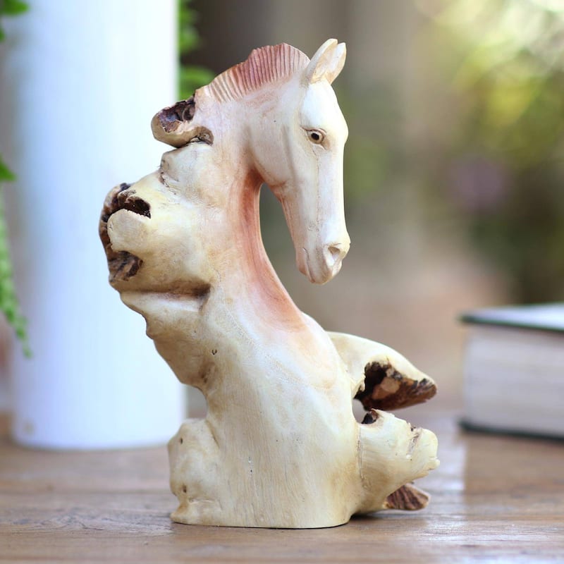 Wood sculpture, 'Horse Head' - 7.75" H x 4.7" W x 3.5" D