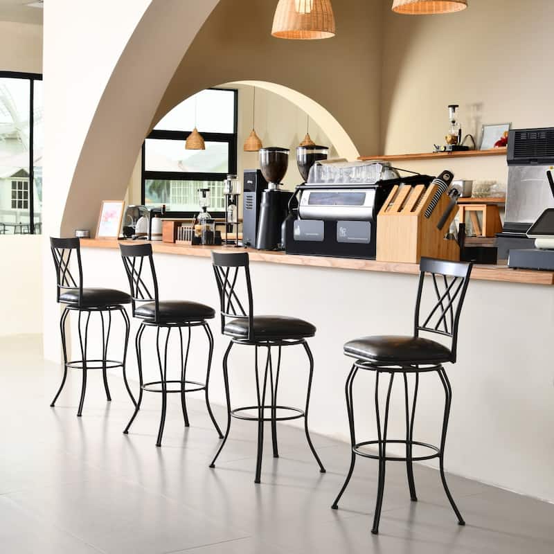 Homy Casa Set of 2 Swivel Bar Stools with Padded Faux Leather Seat-for Kitchen Islands and Pub-Style Counters - N/A