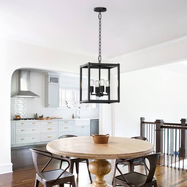 XINGHANZHENXUAN Gold 4-Light Metal Lantern Tiered Pendant Hanging Light Fixtures, Adjustable Height Chandeliers (Bulbs Not Included
