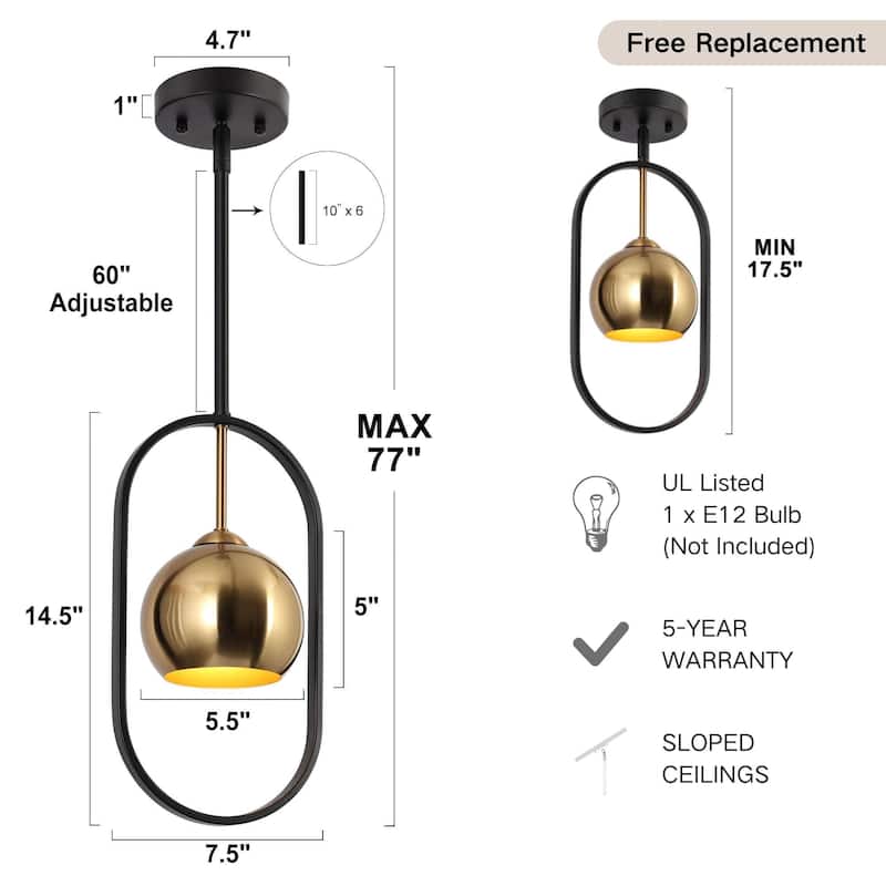 Marden Modern Black Gold 1-Light Metal Kitchen Island Pendant Lights for Dining Room