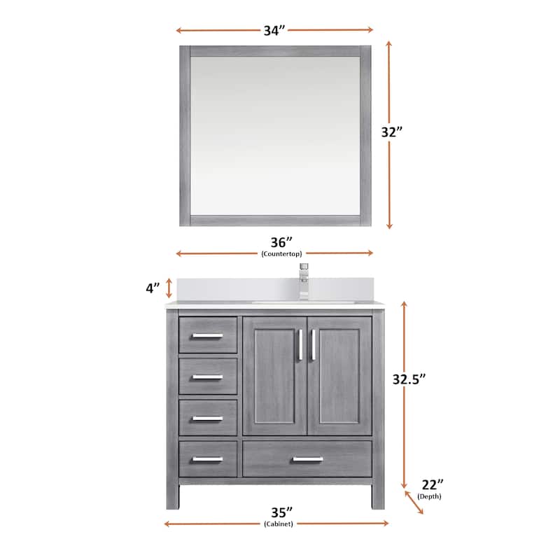 Jacques 36 in. W x 22 in. D Right Offset White Bath Vanity, Cultured Marble Top, and 34 in. Mirror