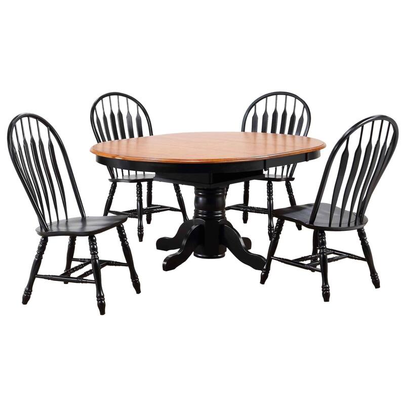 Extendable Dining Set - 66" Oval Table with 4 Chairs - Black Cherry Wood Pedestal Dining Room Set