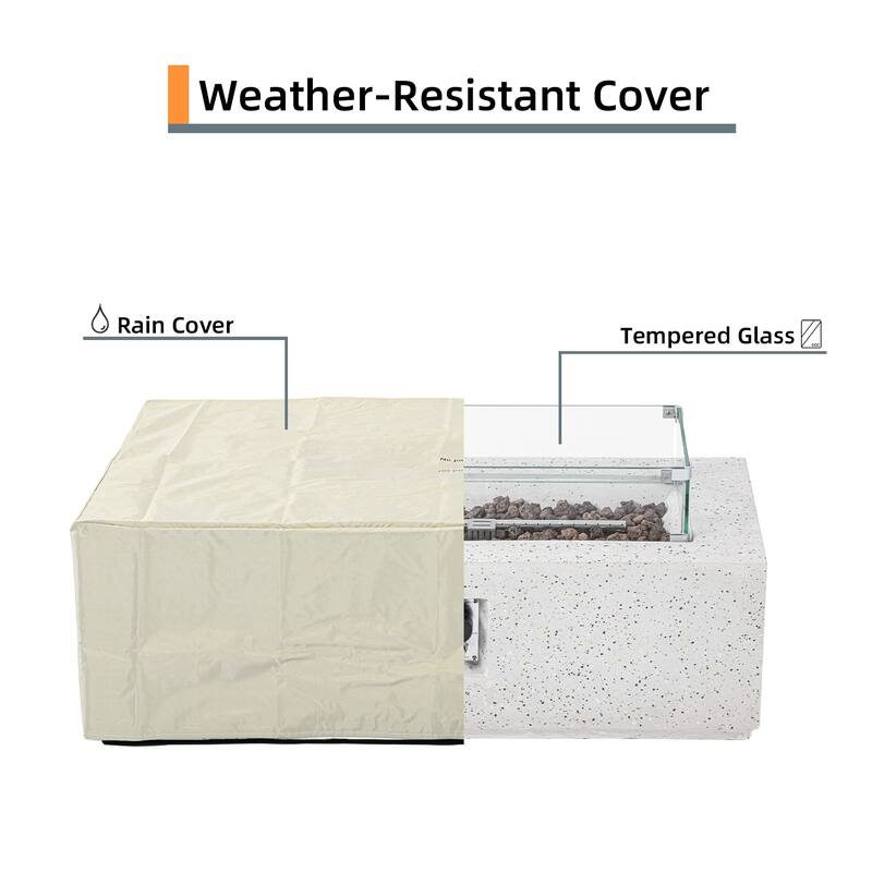 COSIEST Outdoor Rectangular Propane Fire Pit with Wind Guard, Tank Cover Table