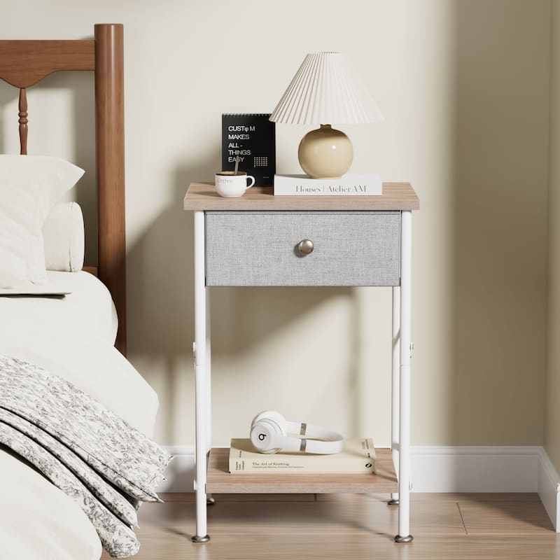 Javlergo X-Frame Nightstand with Removable Fabric Drawer 1 or 2-Pack Options Small Space Nightstand with Open Shelf for Bedroom